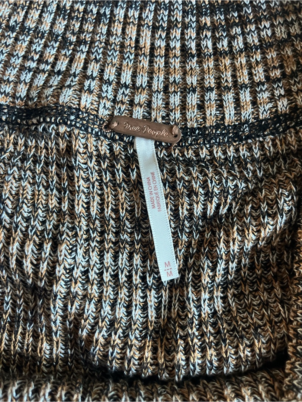 FREE PEOPLE Brown Marled Off-Shoulder Ribbed Women's Sweater, Size Medium - Picture 4 of 5